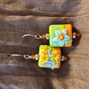 Artisan created lampwork and Swarovski earrings.